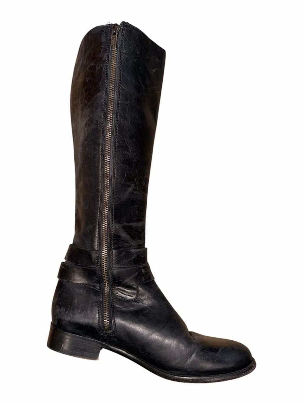 Frye Black Leather Over-the-Knee Buckle Boots